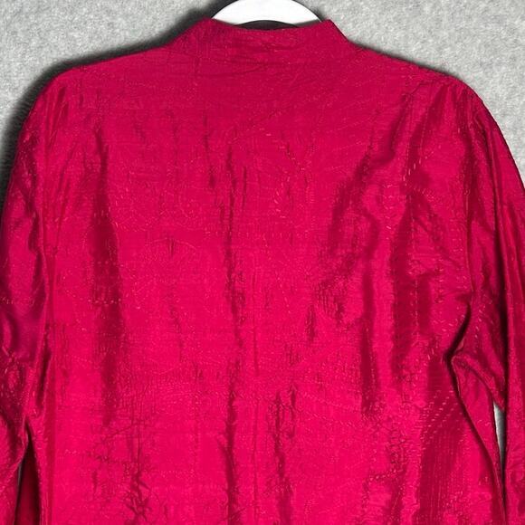 Chicos Sz 2 Medium 100% Silk Dark Pink Embroidered Jacket Mandarin Collar India - Picture 9 of 11